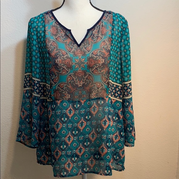 cb established 1962 Tops - Cb established 1962 mosaic printed sheer top